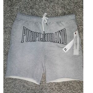 Purple Brand Mens Heather Grey Arched Logo Sweat Shorts Raw Hem Size XL NWT